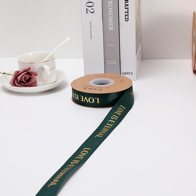 English Hot Stamping Ribbed Ribbon - 2.5cm Silk Bow for Gift, Cake, and Flower Packaging