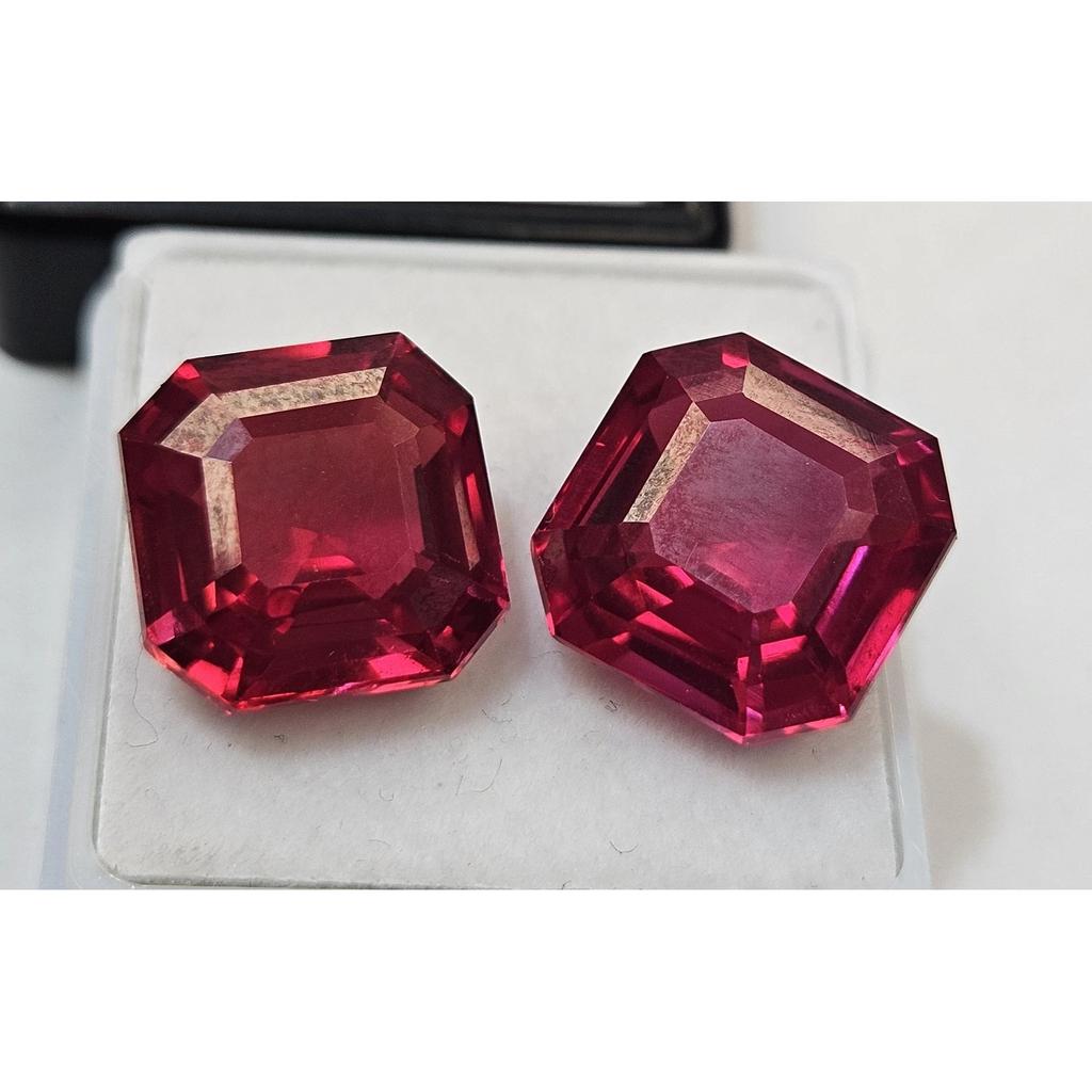 Stunning Rubellite Tourmaline 20-21 Ct Asscher Cut Pair Certified Gemstone