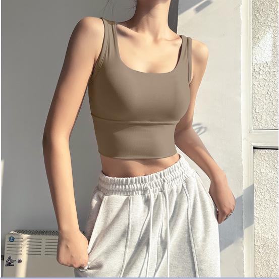 

Женский укороченный топ-майка с подкладкой: Красивая спина, Подчеркивающий грудь, Идеальный для йоги, в Юго-Восточноазиатском, Европейском и Американском стилях. Medium кофейный