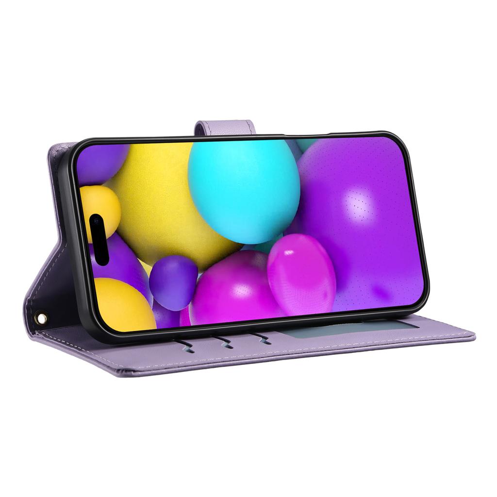 For iPhone 16 Case Rhombus Stitching Wallet Stand Leather Phone Cover with Long/Short Strap