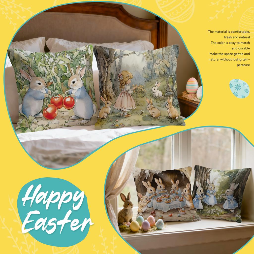 Easter Spring Bunny Cushions Pillowcase Polyester Cushion Cover Throw Pillow Pillowcover Home Car Sofa Decor