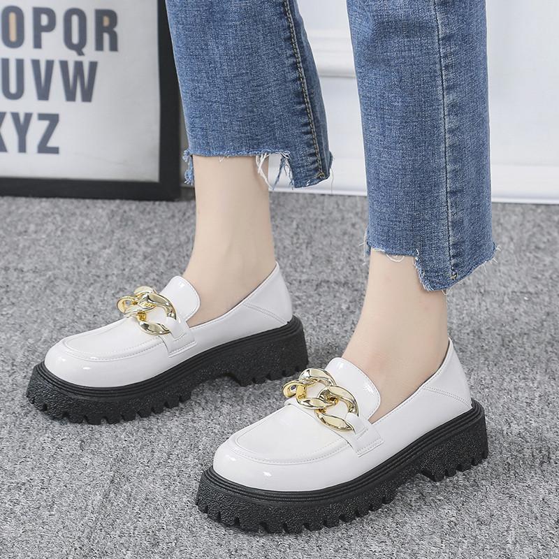 Small leather shoes new spring and summer British loafer muffin round head thick sole decorative buckle single shoes
