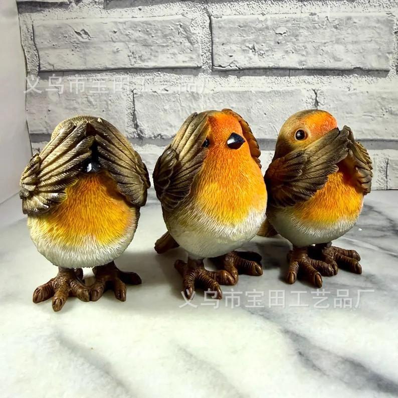 New resin statue ornament, cute and creative decoration, don't listen, don't look, don't say bird desktop decoration ornament