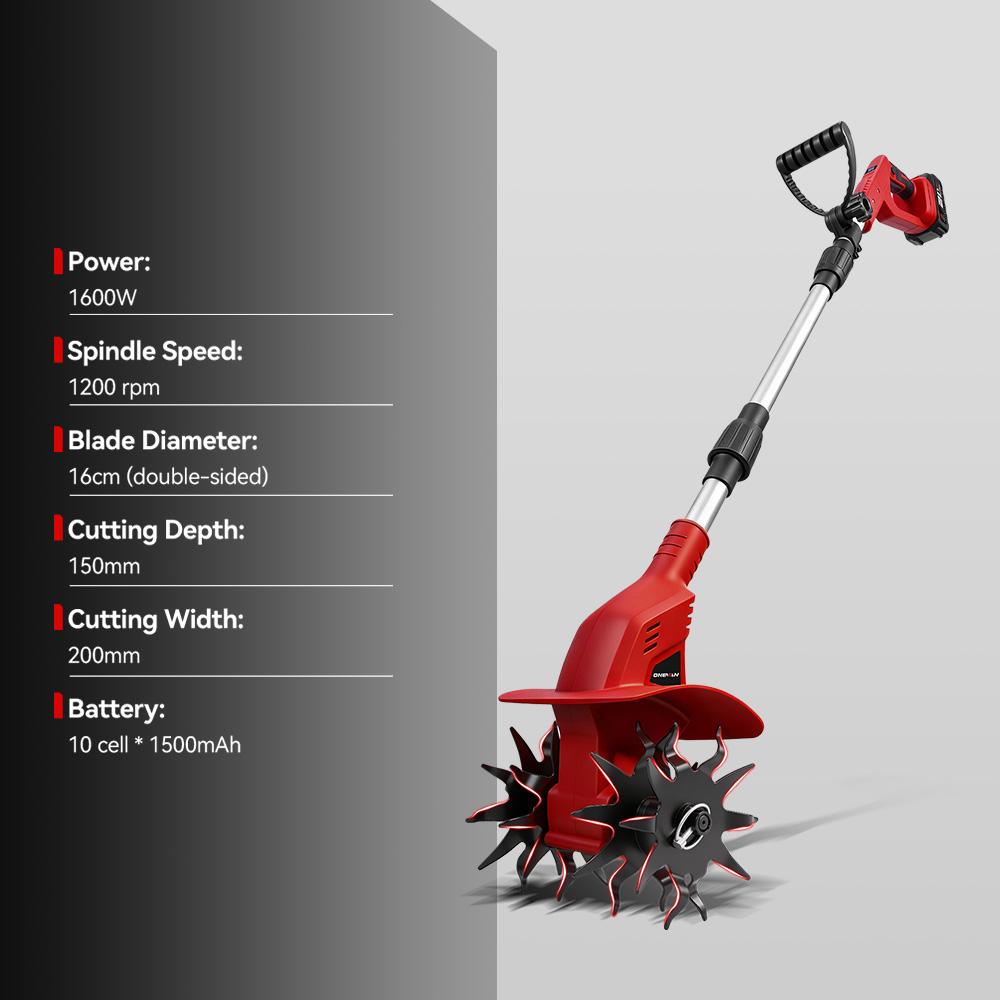ONEVAN Bürstenloser 1600W Elektrischer Bodenfräse Fräse Kultivator Rasenmäher Akku-Vertikutierer Gartengerät Für Makita Batterie Pin
