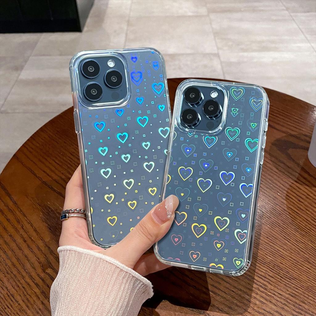Suitable for IPhone16 Acrylic Phone Case, Apple 15Pro Laser Heart 14 Transparent Anti-drop Protective Case on Instagram