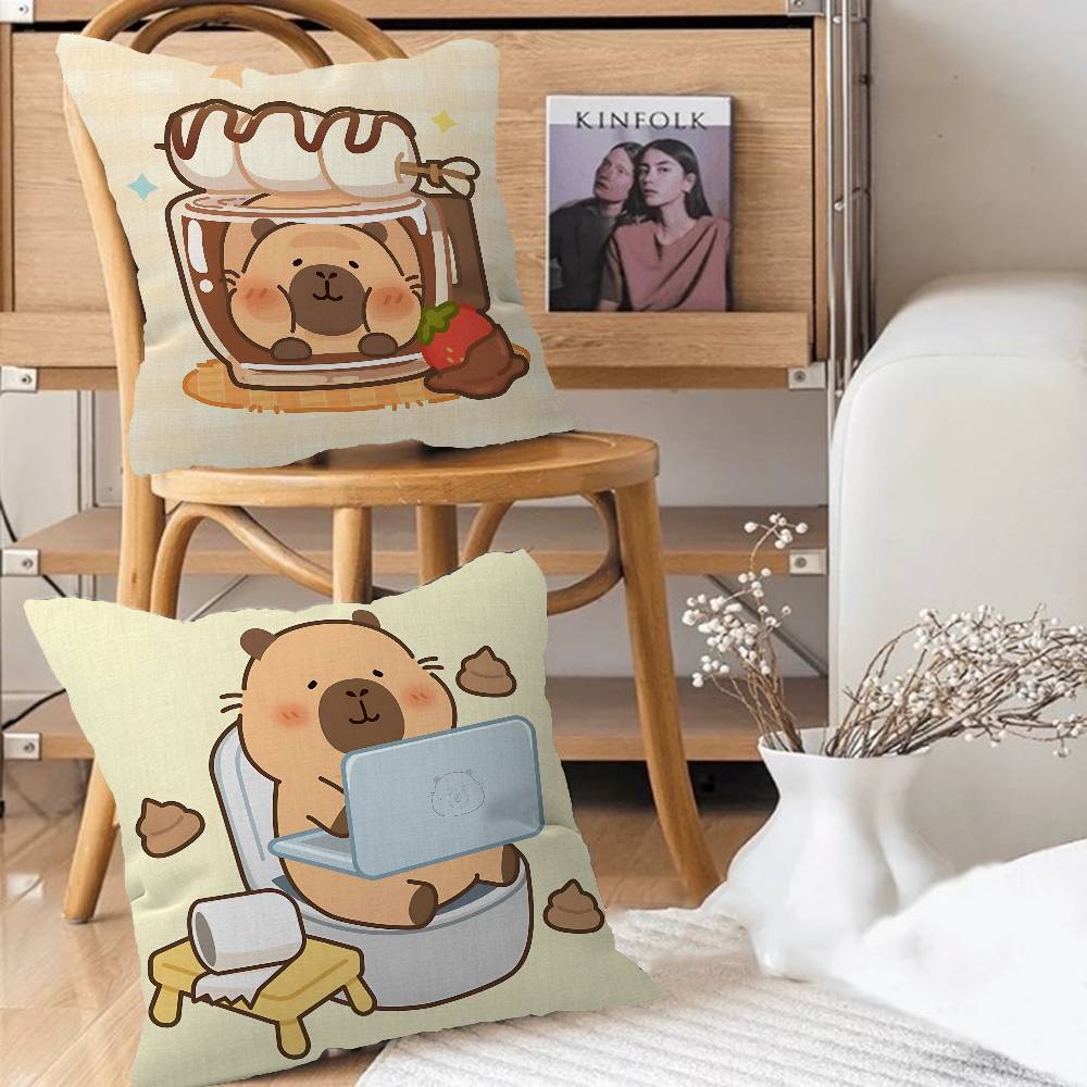 Cute Anime CapybaraS Pillow Case Removable Washable Cushion Cover – All-Season Soft Linen