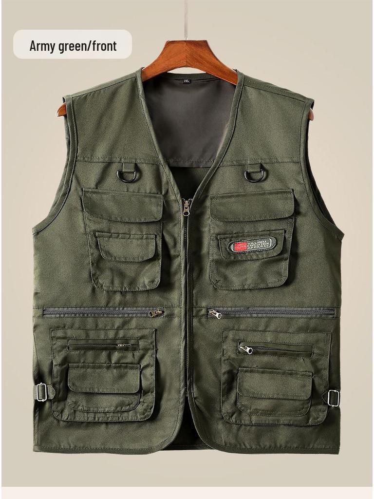 Men's Spring/Autumn Cotton Multi-Pocket Vest - Outdoor, Casual, Sleeveless Jacket for Middle-Aged & Elderly. Perfect for Fishing & Daily Wear.