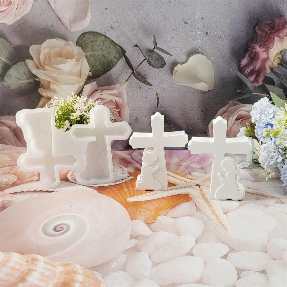3D Boy Girl Cement Molds Handmade Cement Concrete Molds Cross Silicone Mold Home Table Decoration