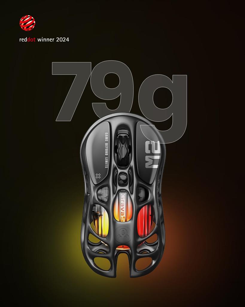 GravaStar Gaming Mouse Wireless Wired Lightweight PAW3395 Sensor 26000DPI 1K Polling Rate Low Latency Wired Rechargeable Glowing RGB Lightweight 79g