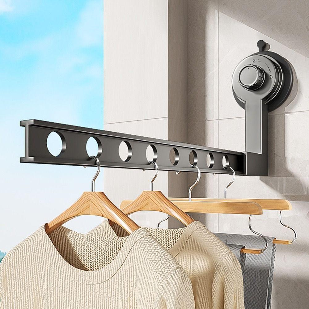 Non-Punching Suction Cup Clothes Drying Rack Wall-mounted Retractable Laundry Rack  Travel