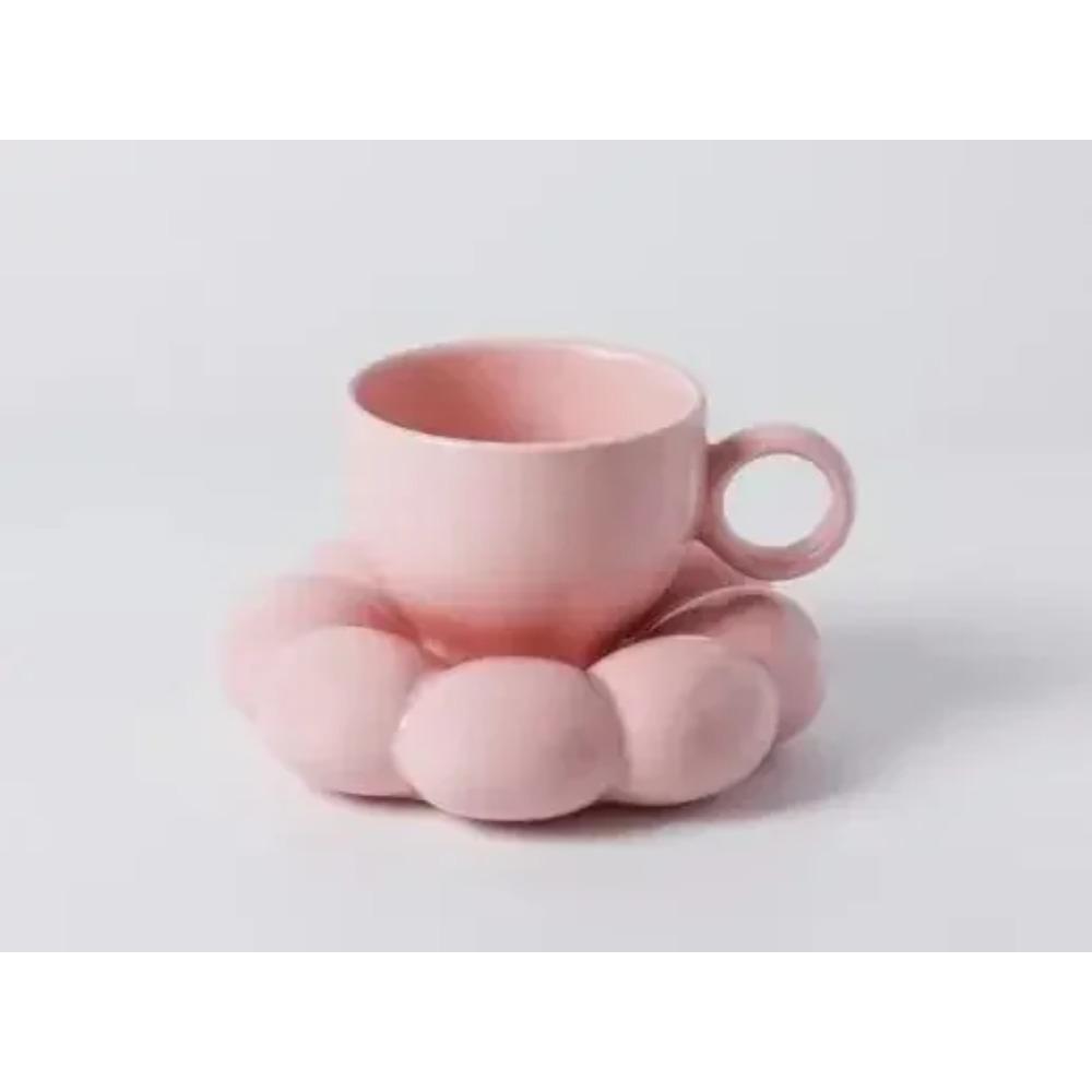 

Керамическая кофейная чашка Макарон Кофейная кружка с блюдцем Скандинавский керамический набор Подсолнух Чашка в стиле Инс Кружка для молока и овсянки Настольное украшение 220ml розовый