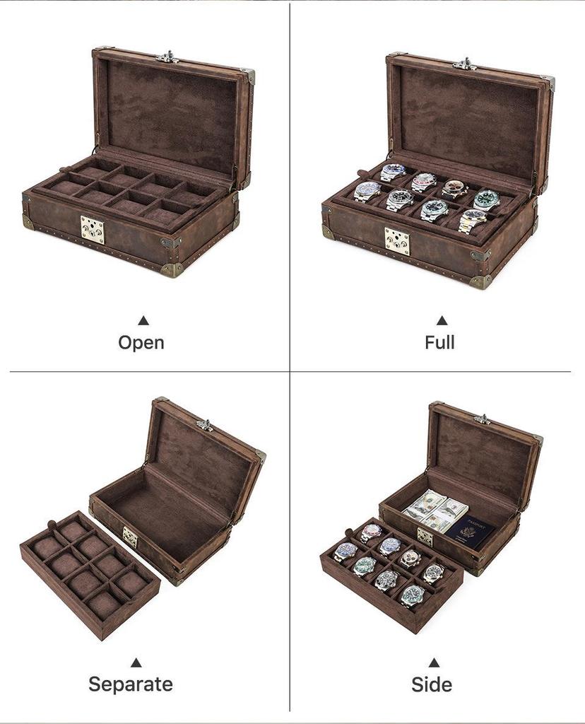 Vintage Crazy Horse Leather 8-Slot Watch Storage Box