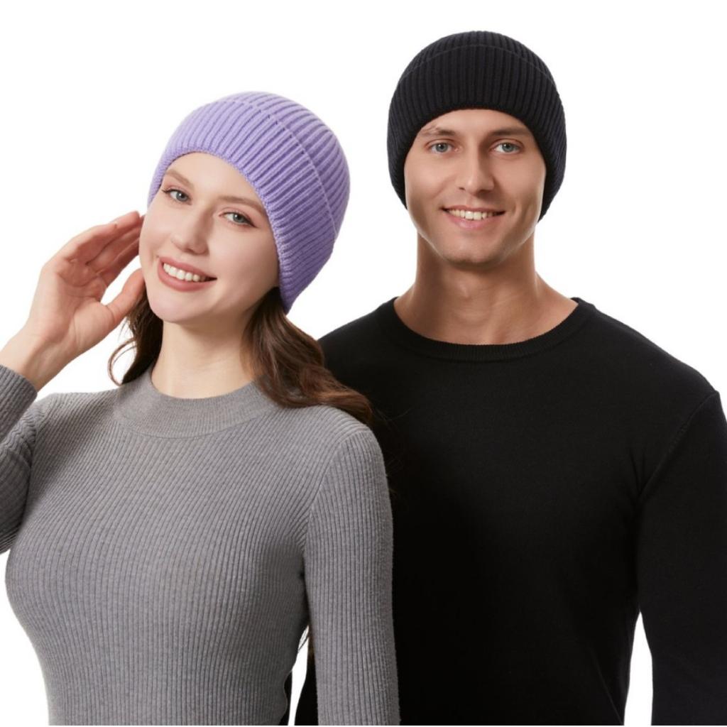 New Style One-Piece Turned-Up Knit Hat Unisex Couple's Warm Woolen Beanie Wrap-Around Cold-Weather Hat Casual Pull-Over Beanie