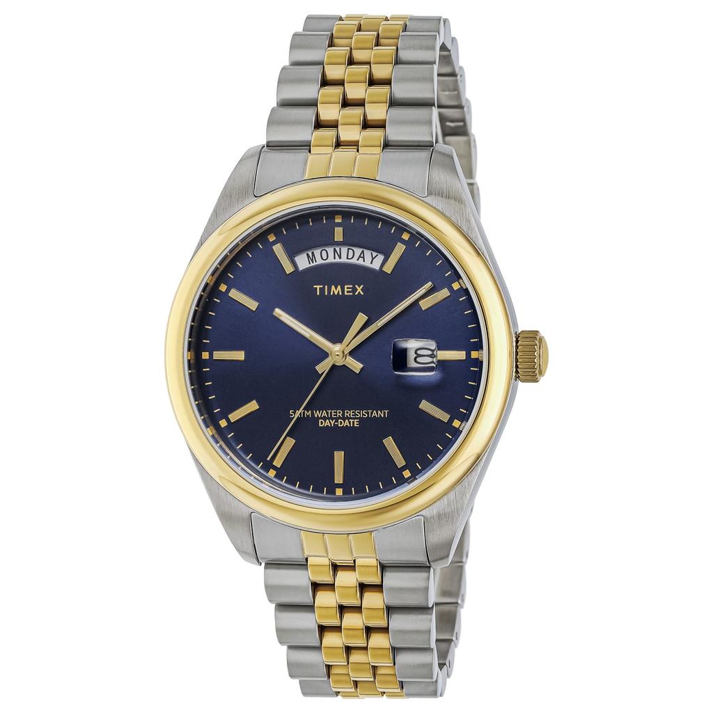 TIMEX Legacy Day Date Blue Stainless Mineral Quartz TW2W42600 Watch, Dial, Steel, Glass, Movement, Men's Silver