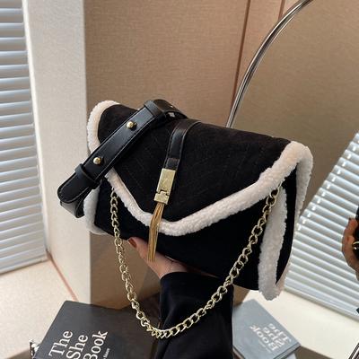 Freizeit-Plüsch-Handtasche für Damen, neue beliebte, vielseitige Schulter-Umhängetasche mit Quastenkette, Herbst- und Winter-Unterarmtaschen