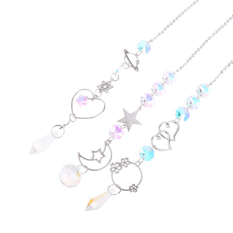 1Pc  Wind Chime Moon Sun Star Catcher Diamond Prisms Pendant Dream Catcher Rainbow Hanging Drop Home Windchime
