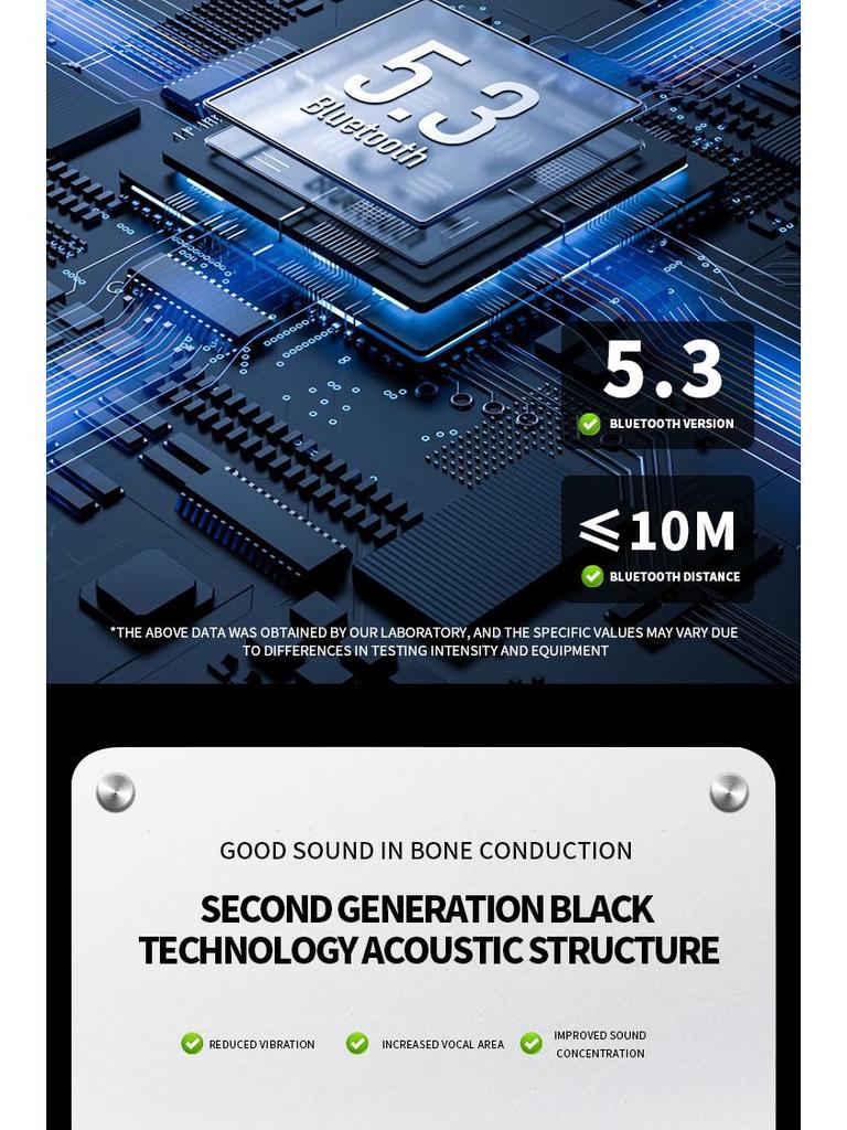 B8 Bone Conduction Open-Ear Bluetooth Headphones - Waterproof, Sports & Cycling Ear-Hook Design.