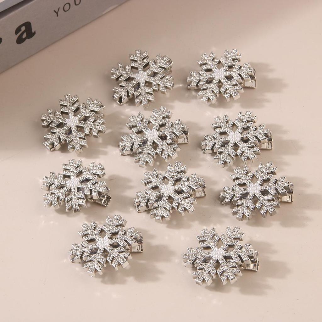 High-End Strass Schneeflocken Haarspange - Voll Diamant Metall Entenschnabel für krauses Haar