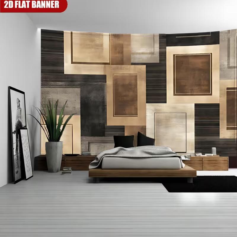 2D Vintage Textured Abstract Rectangle Tapestry Earthy Brown and Black Design