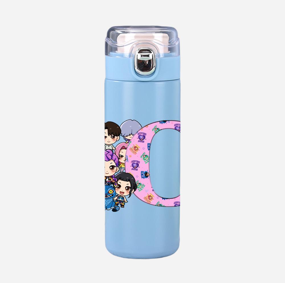 Anime K-Pop 26 English Letter Demon Hunters Printed 400Ml Water Bottle Thermos Cup Portable Stainless Steel Leak Proof Camping Water Cup Kid Gift
