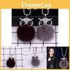 Elegant Korean Style Owl Sweater Necklace Featuring Soft Mink Fur Pom Poms