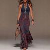Vintage, Neck Long Dress Women's Lace Deep V Sleeveless Slim Fit Bohemian Beach Vacation Banquet Floor Mopping Dress