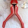 European & American Sexy Jacquard Fishnet Stockings with Garter, Large Size for Women
