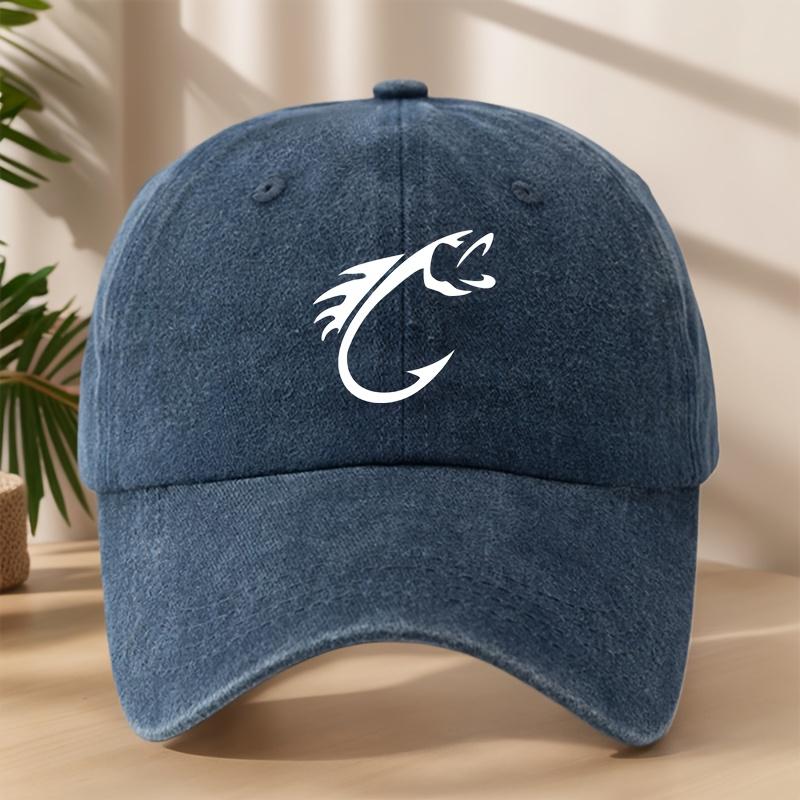 MAKEFGE Vintage Washed Soft Breathable Fishing Cap with Fish Hook  Trout Print Outdoor Camping Hat Suitable for Fishing