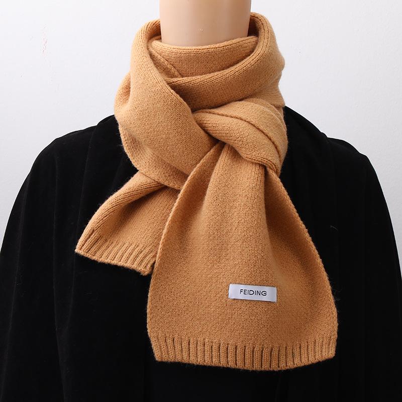Scarf Female Winter Ins Wind Solid Color Knitted Warm Versatile Student Winter Small Scarf Male