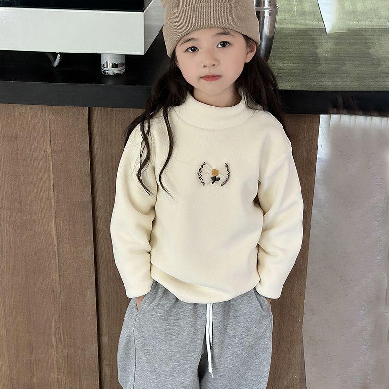 Kinder Hoodie mit halbem Stehkragen aus Korallenfleece - Herbst/Winter 2024 Mädchen Plus Samt Basis-Shirt