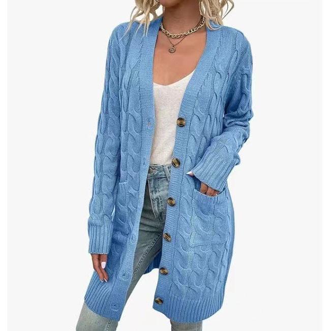 Woman Sweater Cardigan Knitwear Autumn/winter Buttons Pocket Solid Color Woman's Clothing Dropshipping