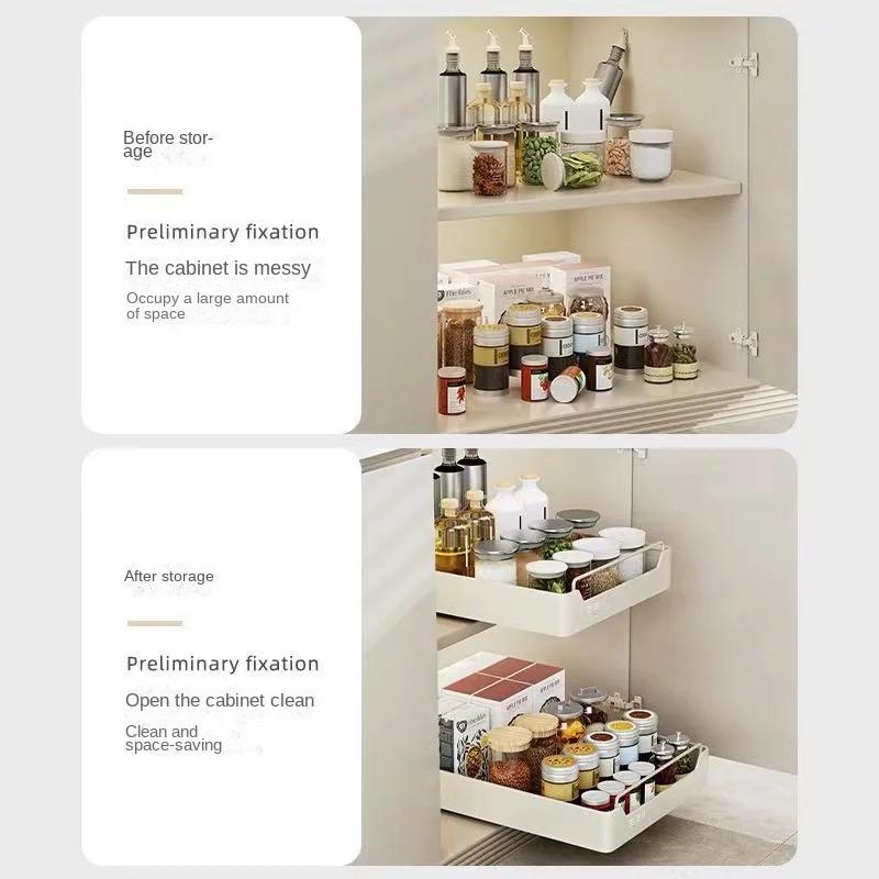 New Kitchen Storage Rack with Slide Rails Pull-out Kitchen Drawer Type Storage Tray Spice Box Storage Rack Cabinets Organizer
