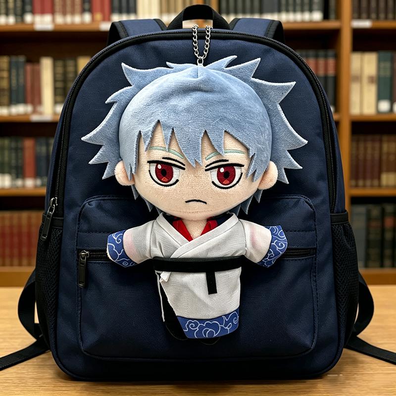 Gintama Sakata Gintoki Mini Baumwoll-Plüsch Handpuppe Hellblaue Haare Samurai Chibi Puppe Weiches Kuscheltier Anime Fans Sammlerstück Rucksack Dekoration Geschenk