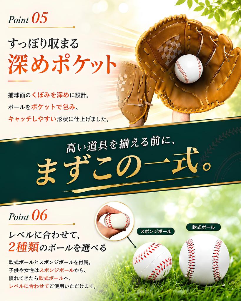 TOLAVIT [Beginner's Catchball Set - Safe and Secure Materials X Lightweight X Shock Absorbing] Includes 2 Baseball Gloves, 1 Softball and 1 Sponge Bal