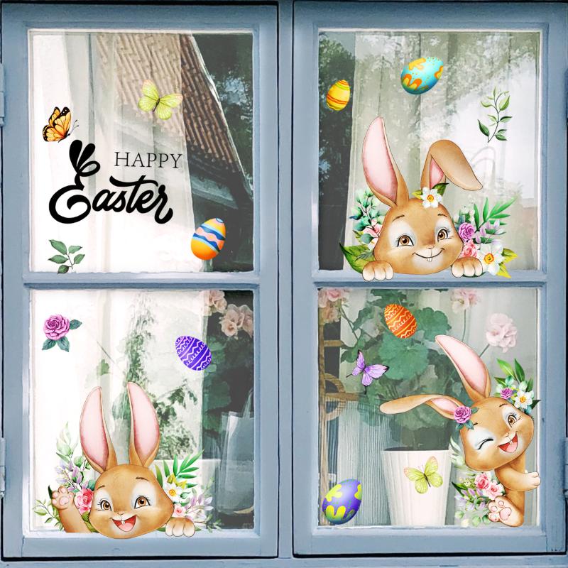 

Three Rabbits Easter Egg Stickers Pvc Creative Detachable Self-Adhesive Decoration Beautification Room Baby Room Wall Stickers A