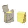 Recycled Yellow Repositionable Post-It Notes 38 X 51 Mm - In Dispenser Tower - Pad of 100 Sheets - Pack of 6