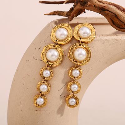 MamacitaSlay Elegant Stainless Steel Pearl Multilayer Irregular Earrings Party Waterproof Jewelry Women's High Quality Gift