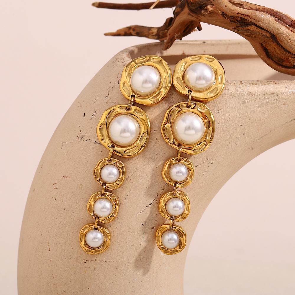 MamacitaSlay Elegant Stainless Steel Pearl Multilayer Irregular Earrings Party Waterproof Jewelry Women's High Quality Gift