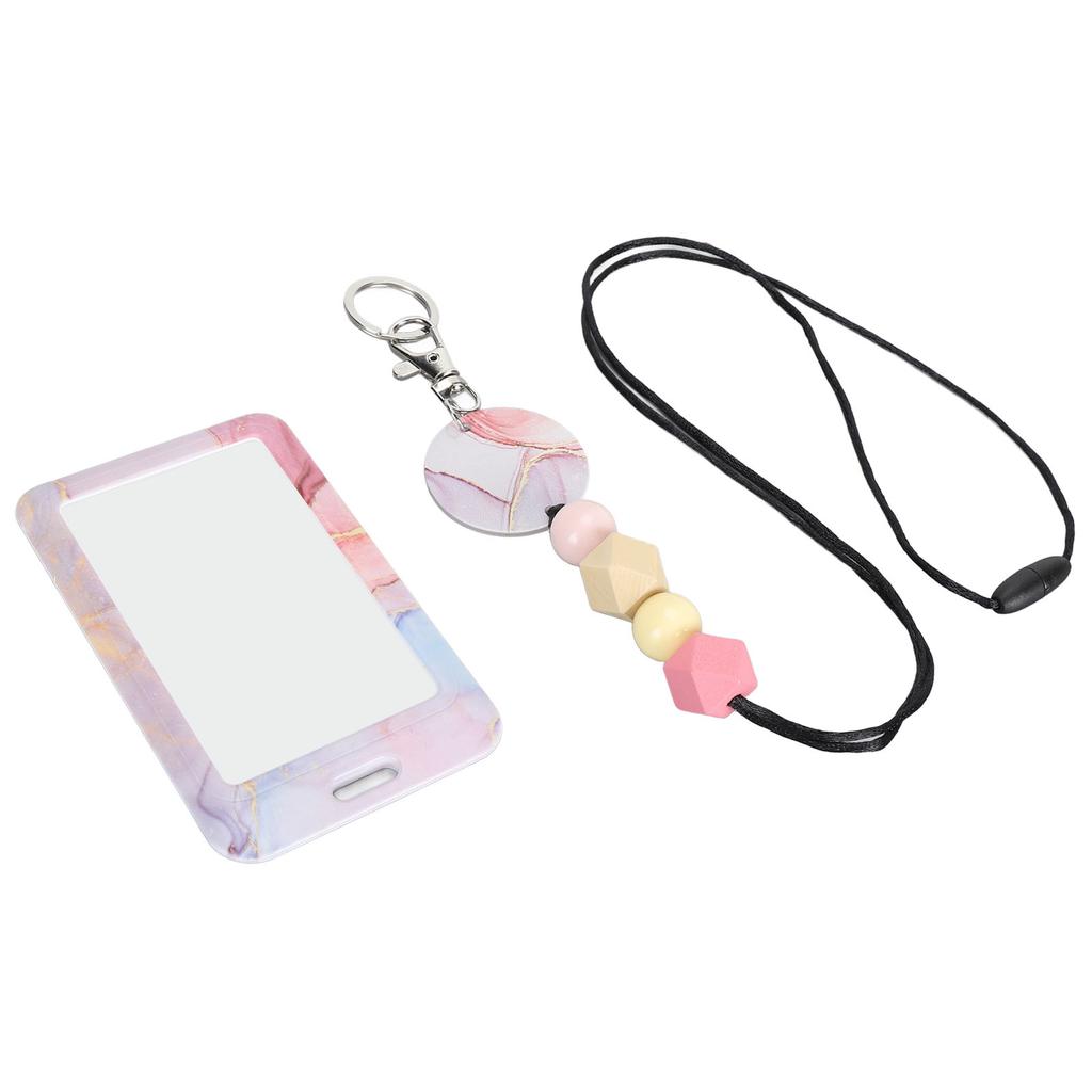 Beaded Lanyard with ID Holder Portable Teacher Lanyard for ID Badge Card Retractable Beaded Lanyard