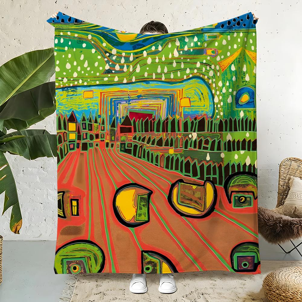 F-Friedensreich Hundertwasser Throw  Flannel Throw Blanket,Bed Home Office Nap Blanket Travel,Camping,Picnic Blanket Soft Decor 75x90cm