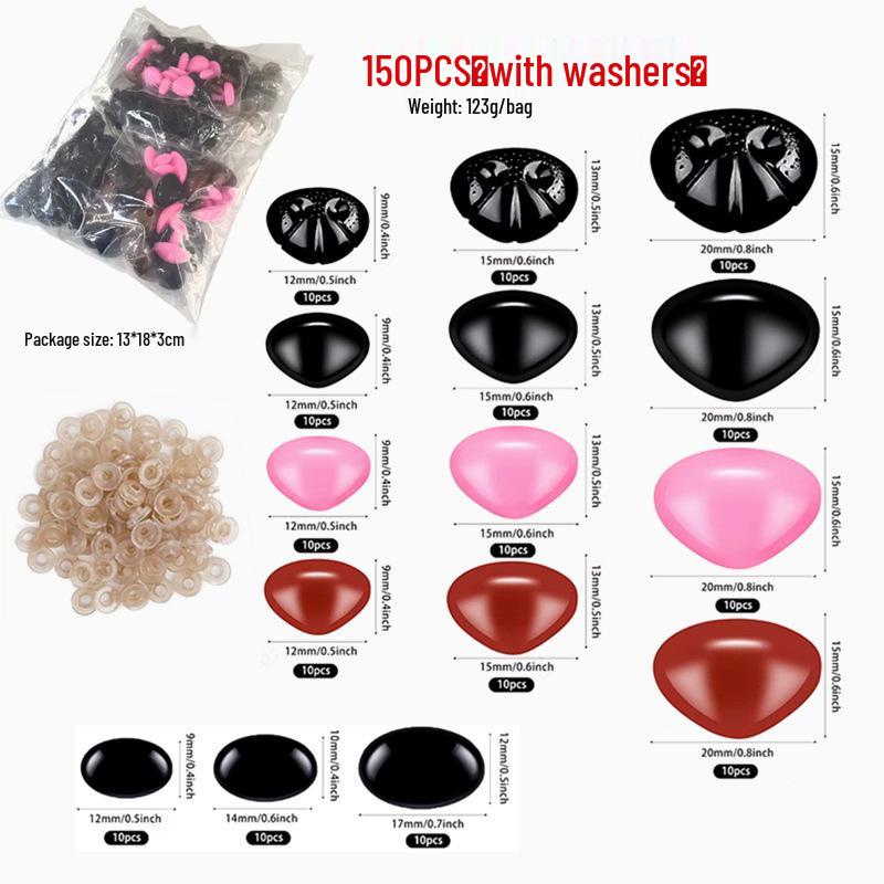 150-Piece Set: Plush Toy Screw-On Noses (Flower, Triangle, Oval)