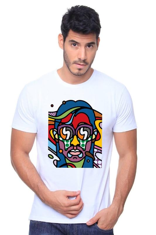 EPIKO Regular Fit Trippy Colorful Face Graphic Printed Unisex Customise Oversized T-Shirt White