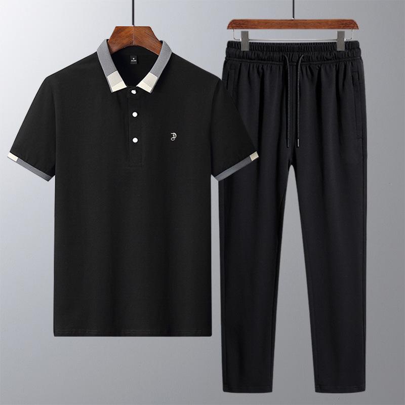 Men's Quick-Dry Ice Silk Short Sleeve Polo & Long Pants Set