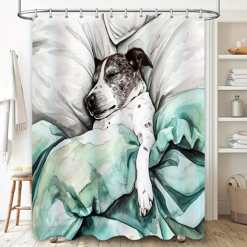 Dog Shower Curtain Cute Puppy Pet Bathroom Decor Washable Fabric Liner Vintage Style Home Decor Wall Art Gift Idea