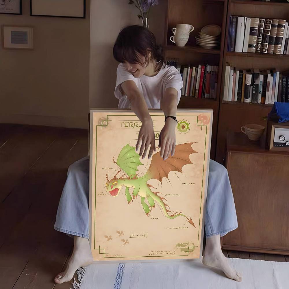 H-How To T-Train Your D-Dragon Whitepaper Poster Retro Kraft Paper Sticker DIY Room Bar Cafe Vintage Decorative Painting