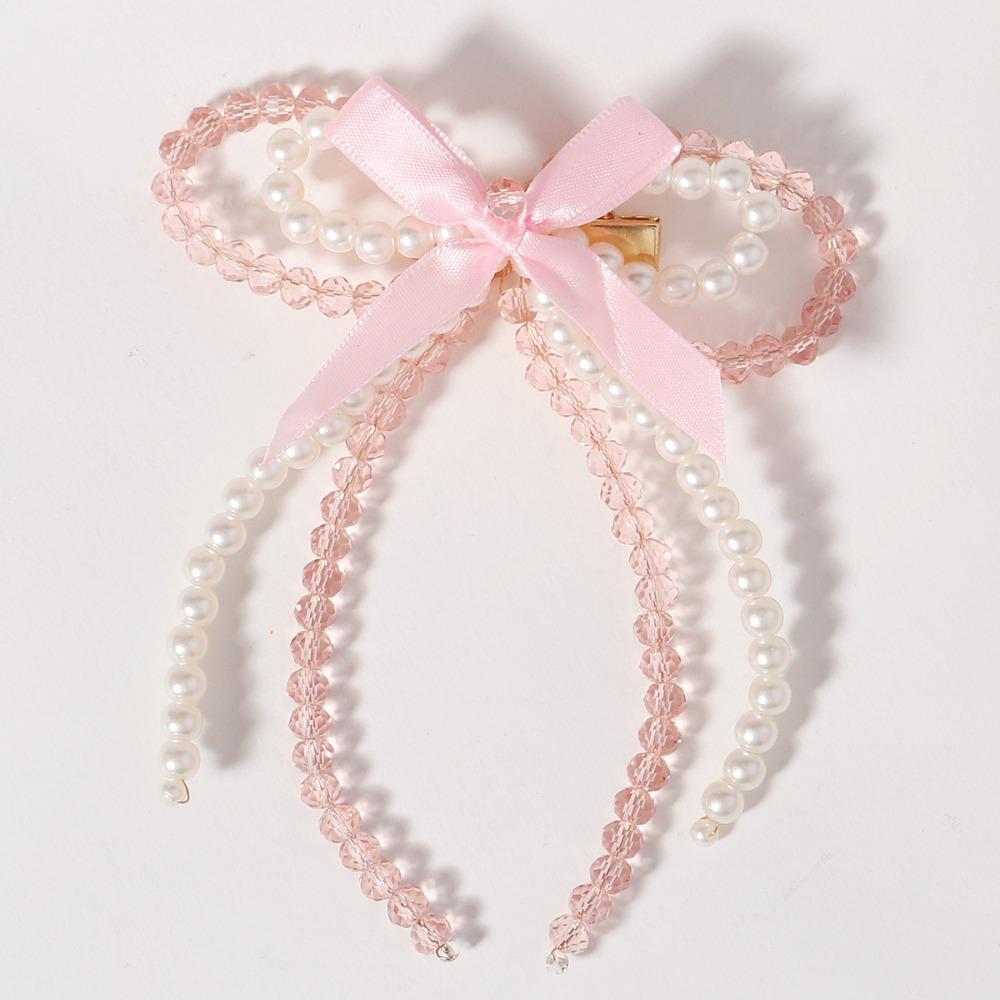 Cute Pearl Tassel Hairpins Pink Princess Hair Accessories Fashion Bow Hair Clips  for Girls Kids