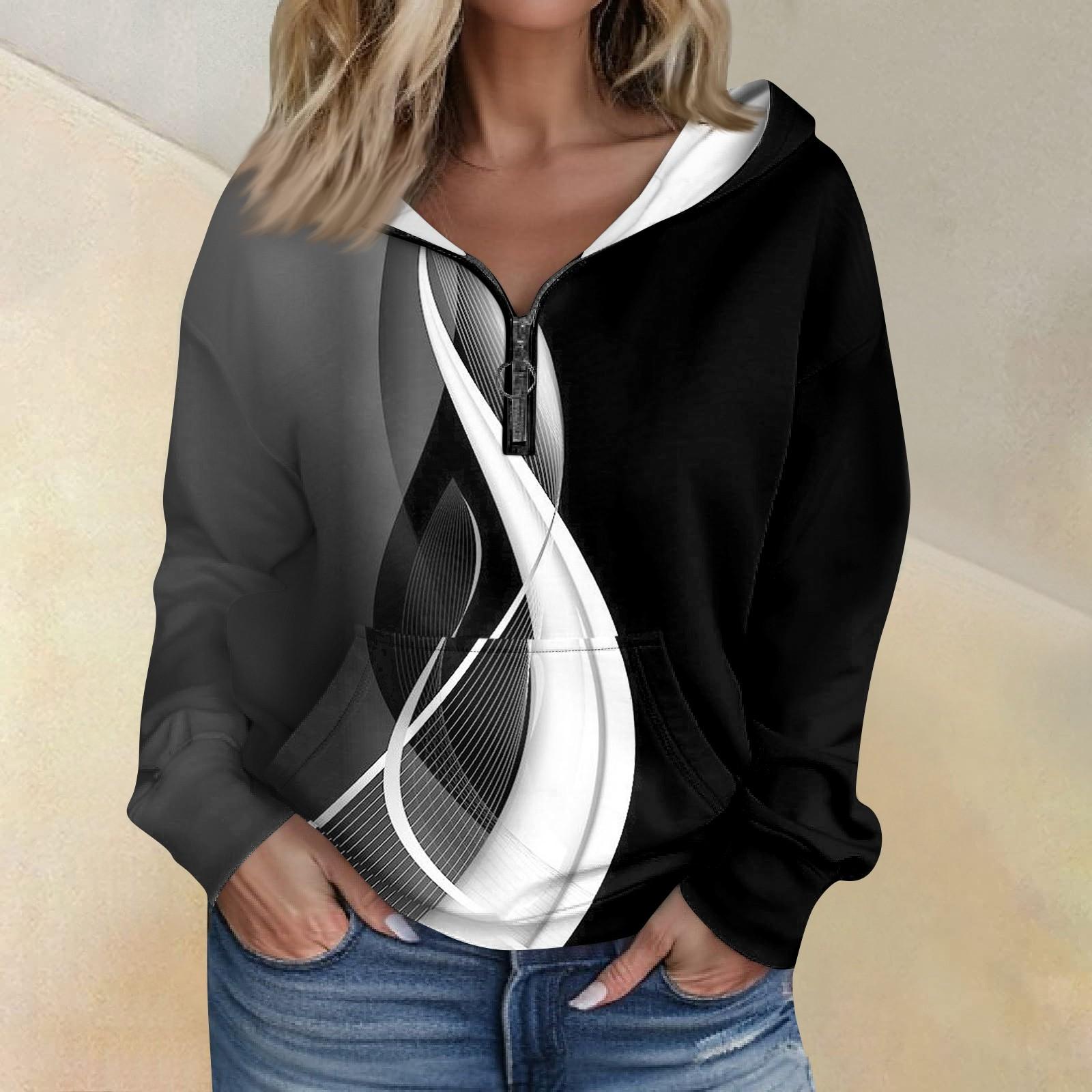 

Жіноча модна толстовка з довгим рукавом і напівзастібкою з кишенями L чорний