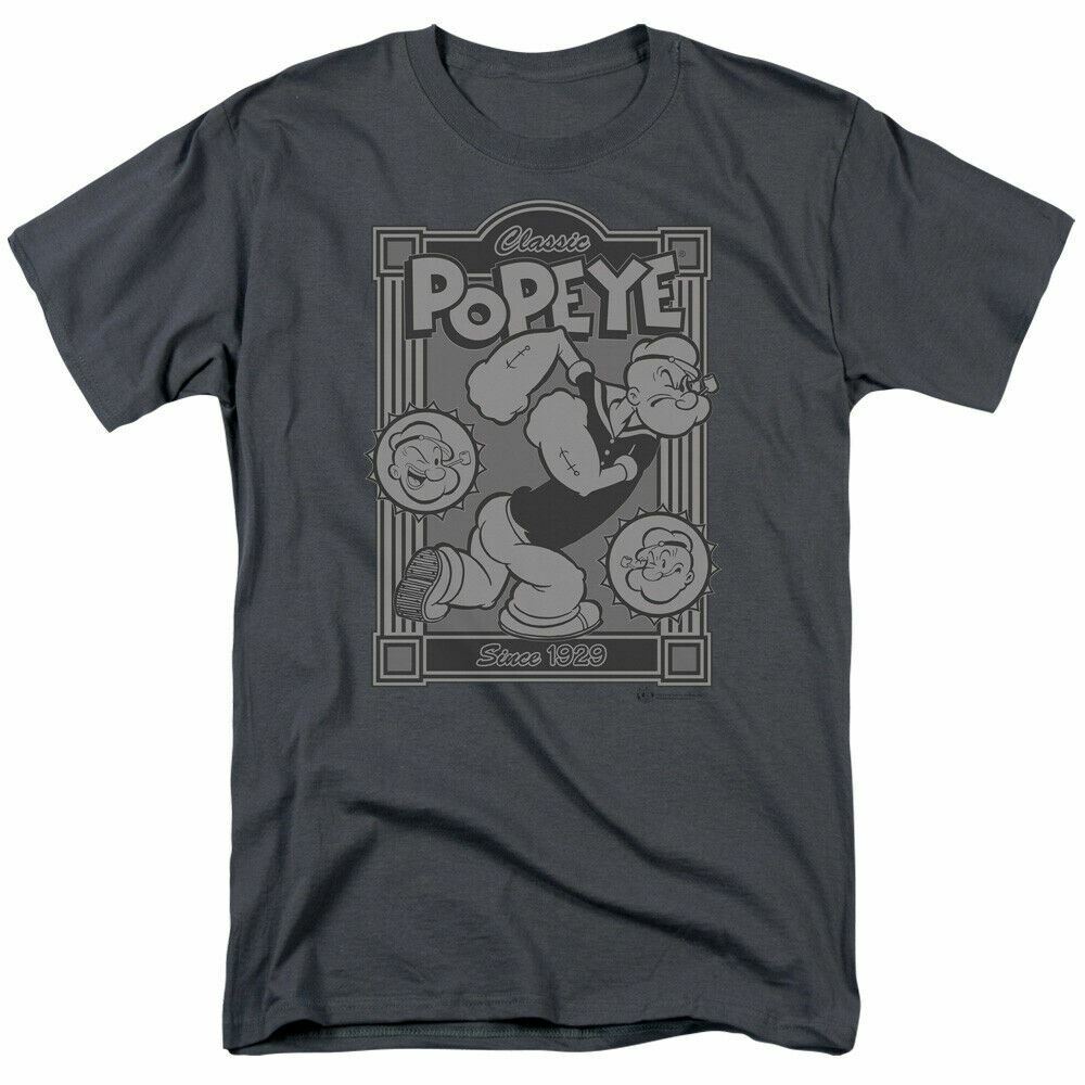 Popeye Classic Popeye T Shirt Mens Sailor Man Licensed IDW Comic Tee Charcoal L