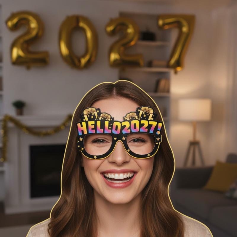 8/16pcs 2027 Happy New Year Party Paper Glasses Black Gold Glitter For New Years Eve Gatherings Photo Booth Props