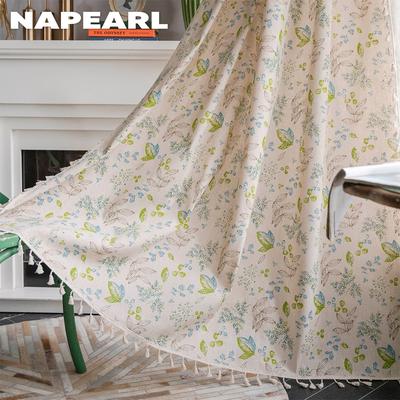 1 Pezzo NAPEARL Cotone e Lino Stampato Beige Nappa Tende Semiaffuscatanti per Piccole Finestre Balcone Arredamento Casa